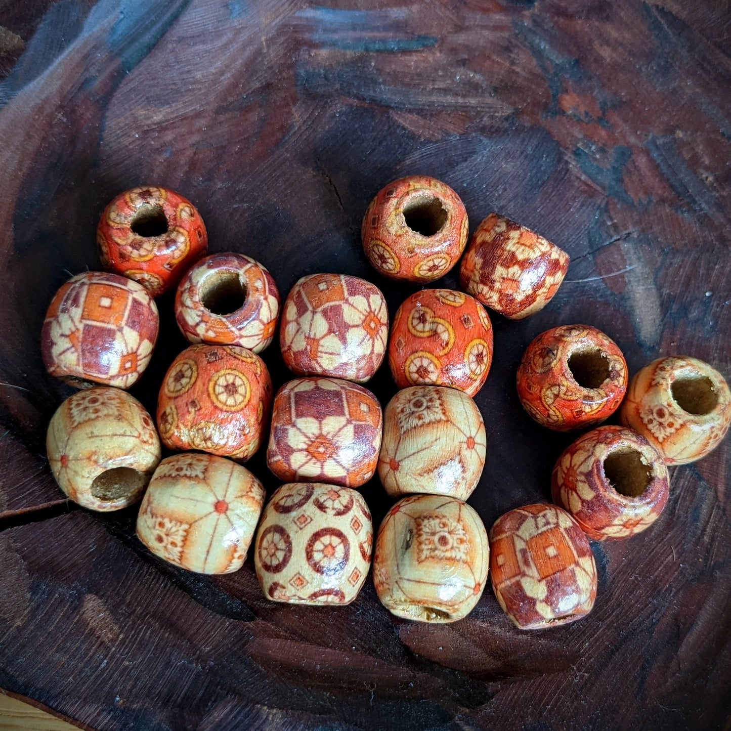 Wooden dreadlock beads with large pattern