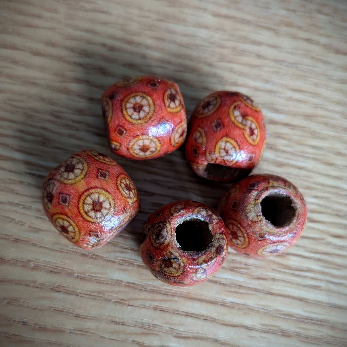 Wooden dreadlock beads with large pattern