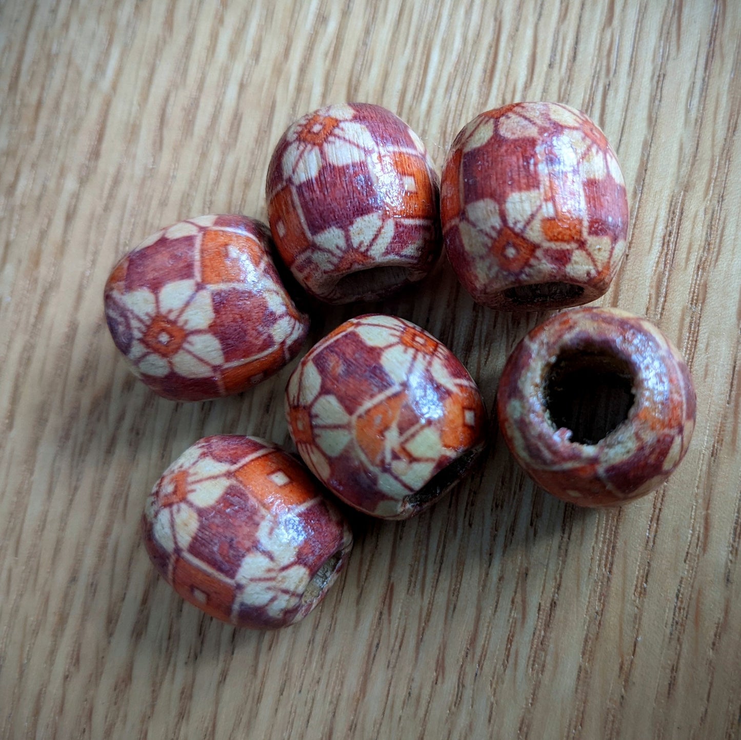 Wooden dreadlock beads with large pattern
