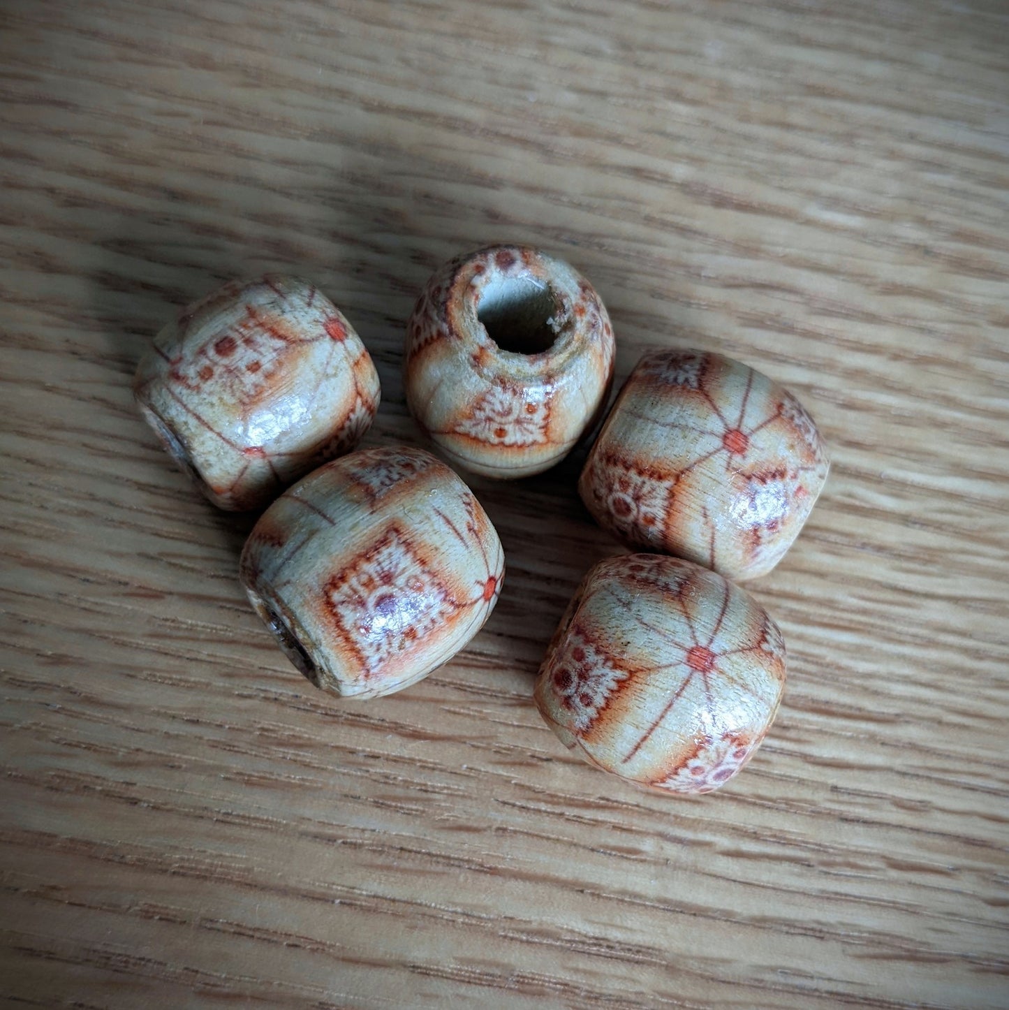 Wooden dreadlock beads with large pattern