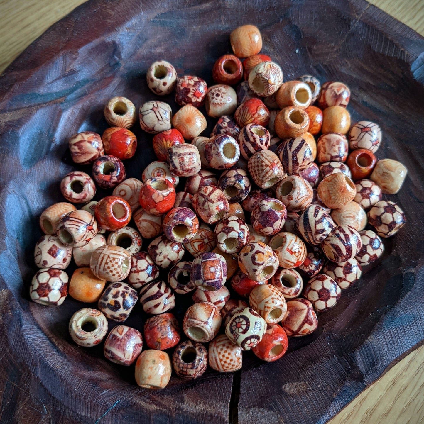 Wooden dreadlock beads with pattern small (5 pcs)