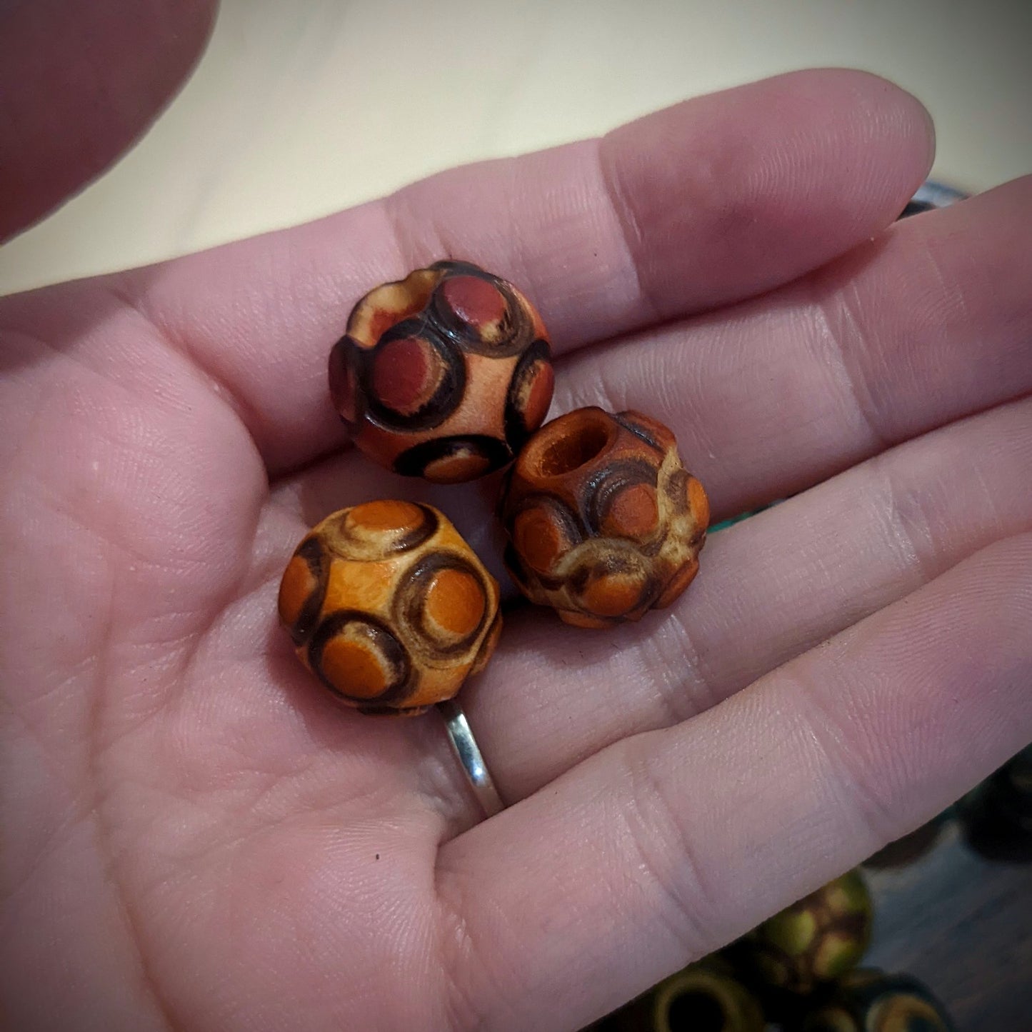 Carved wooden beads for dreadlocks small