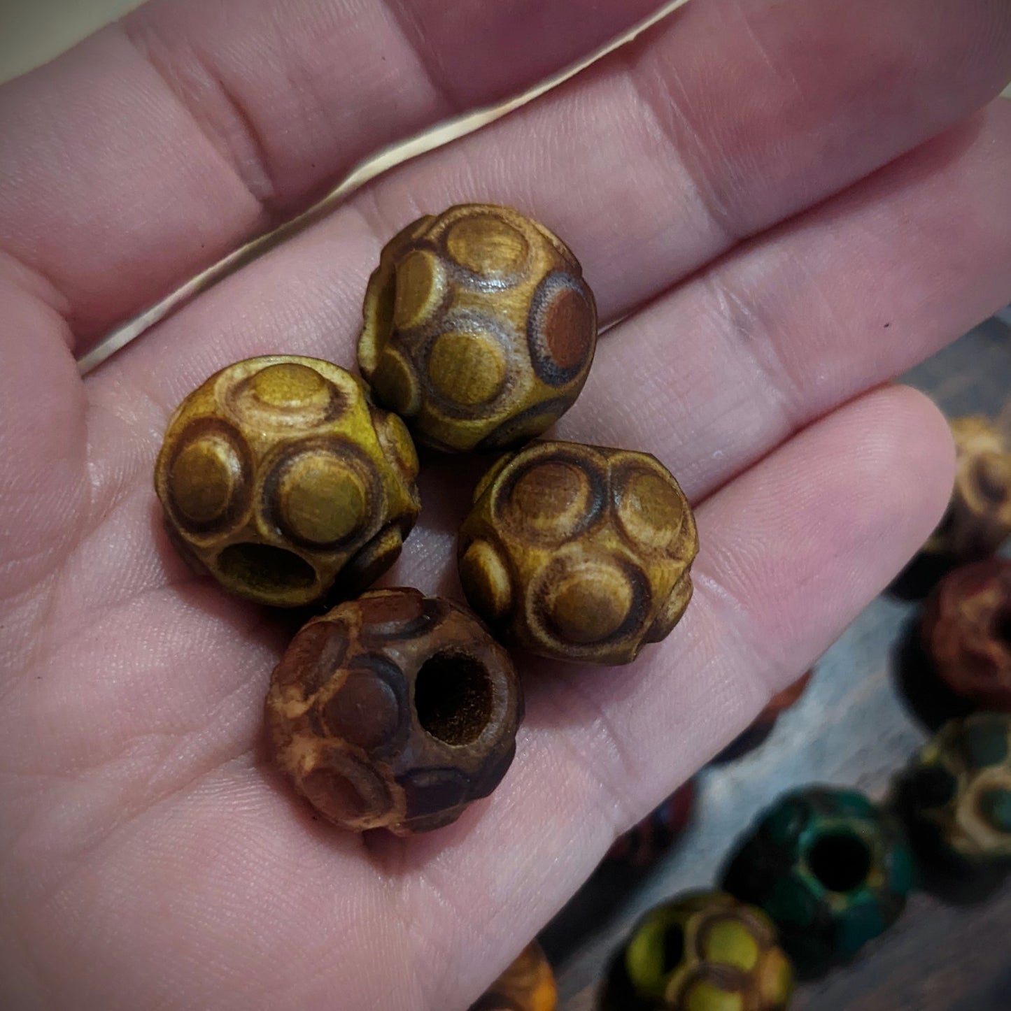 Carved wooden beads for dreadlocks small