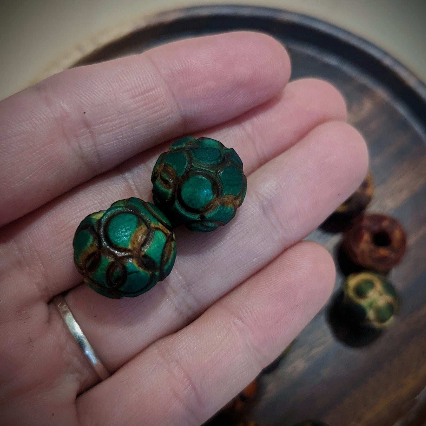 Carved wooden beads for dreadlocks small