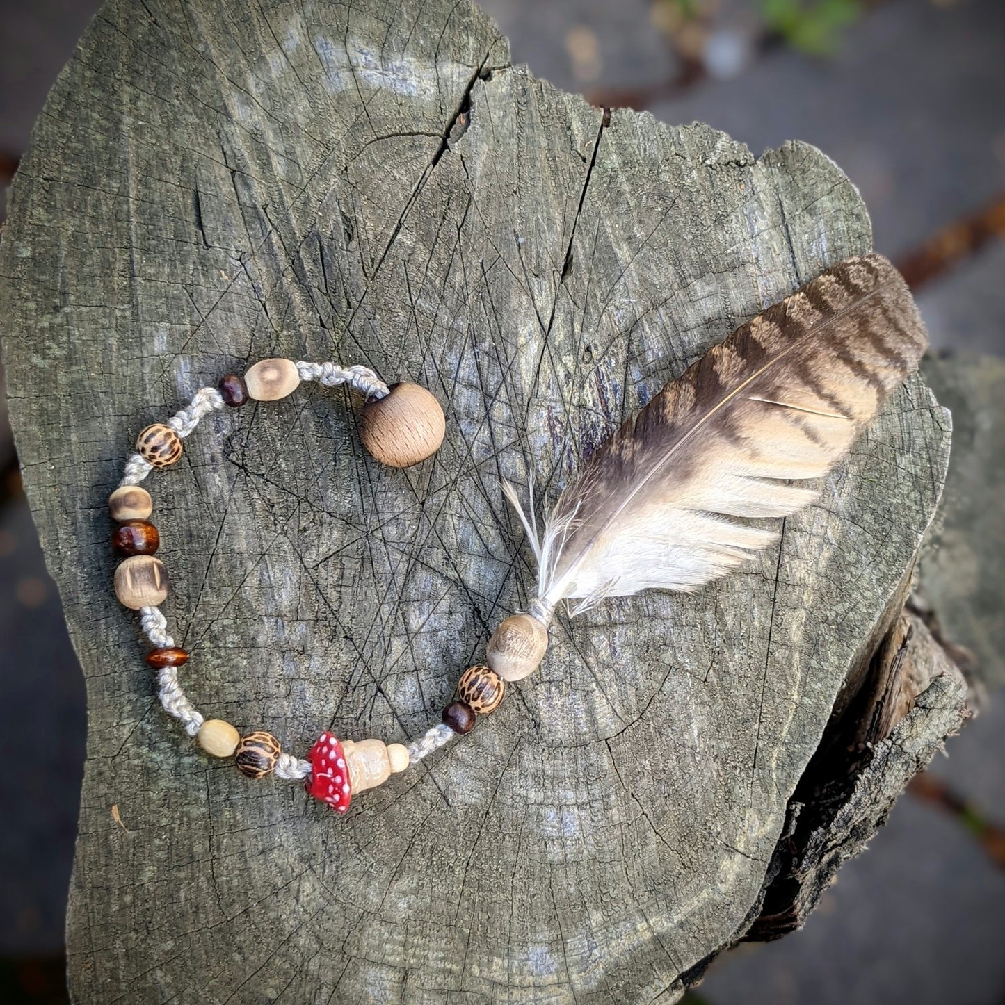 Dreadlock bead toadstool with Alua feather