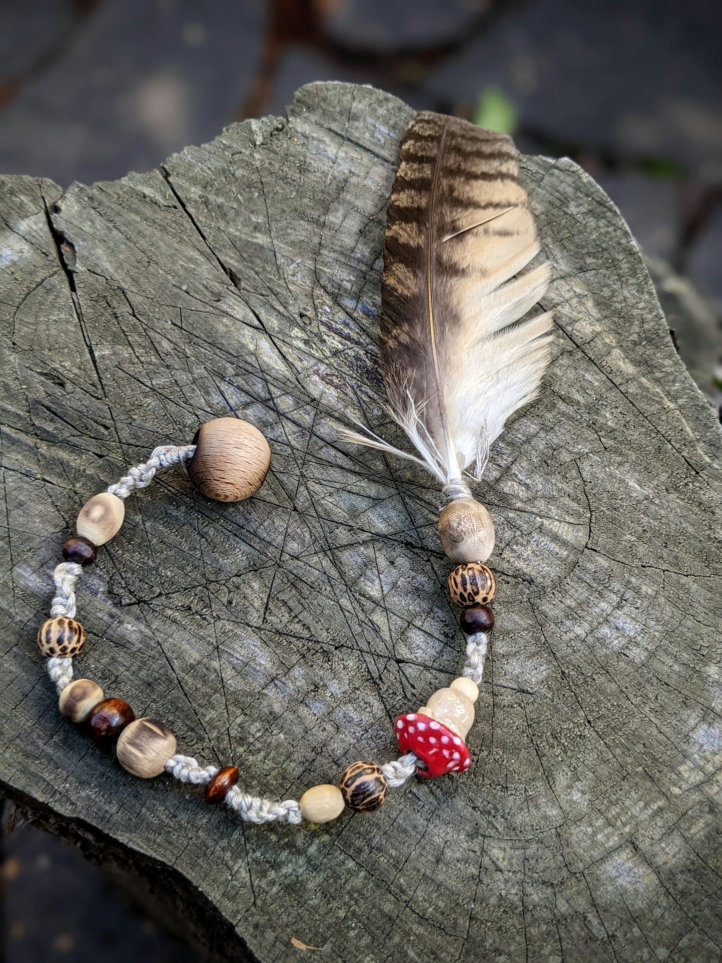 Dreadlock bead toadstool with Alua feather