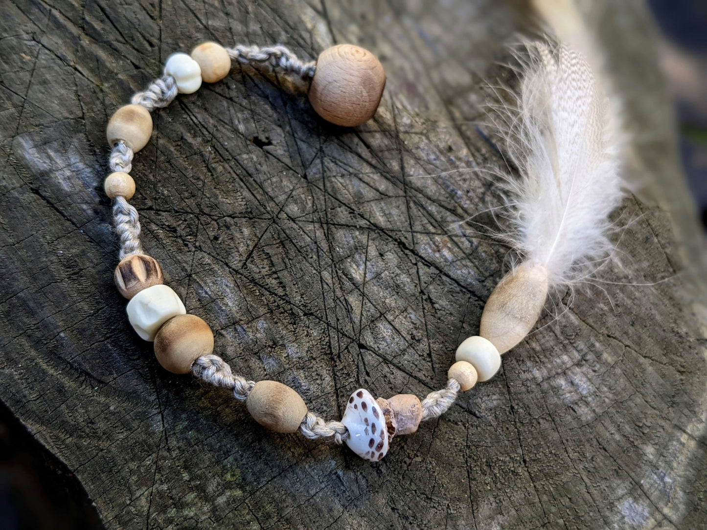 Dreadlock bead toadstool with Gaqammo feather