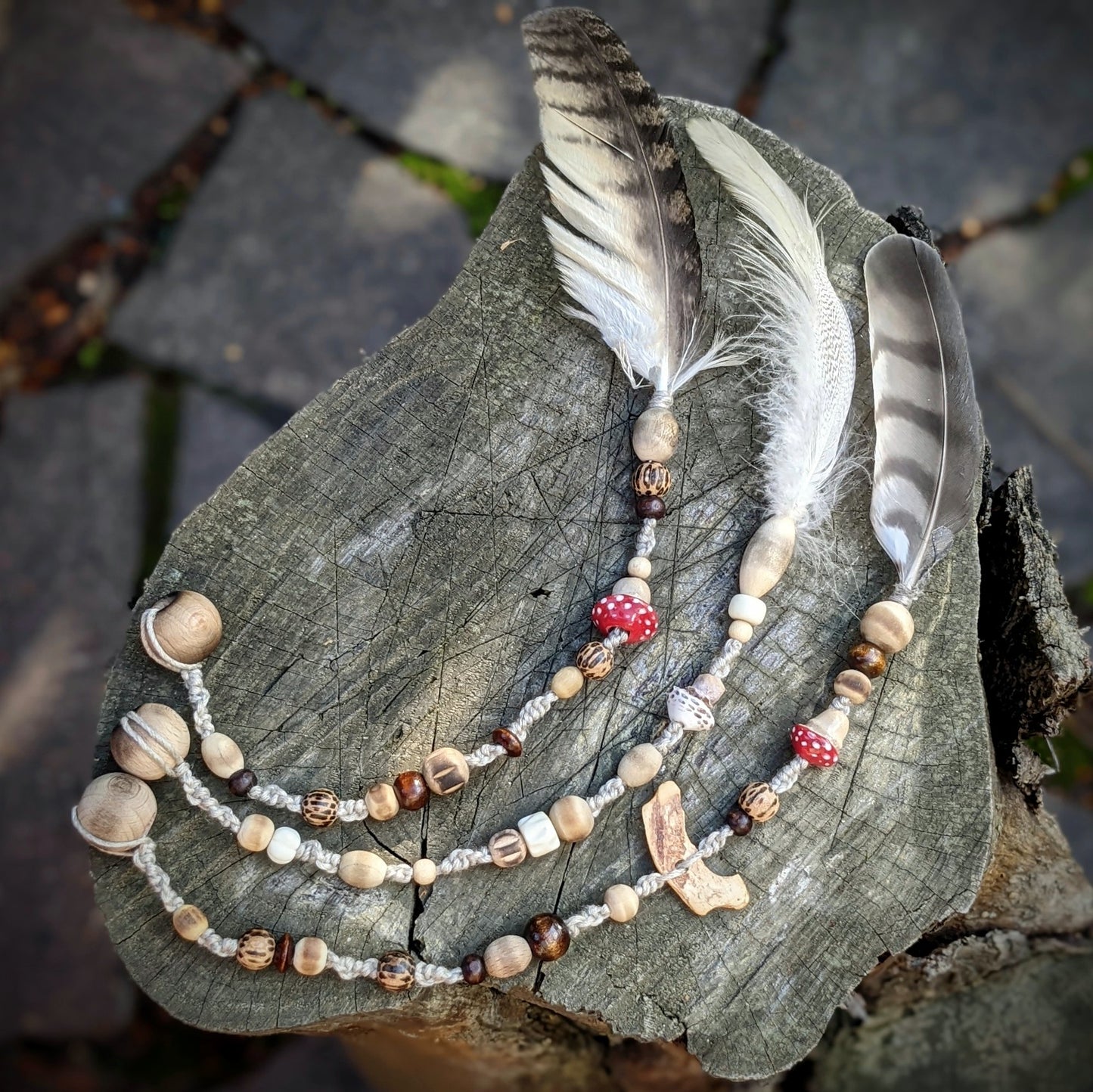 Dreadlock bead toadstool with Alua feather