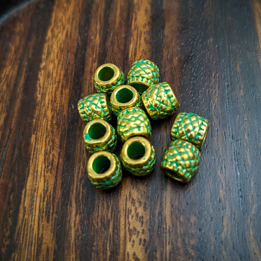 Metal gold beads with patina