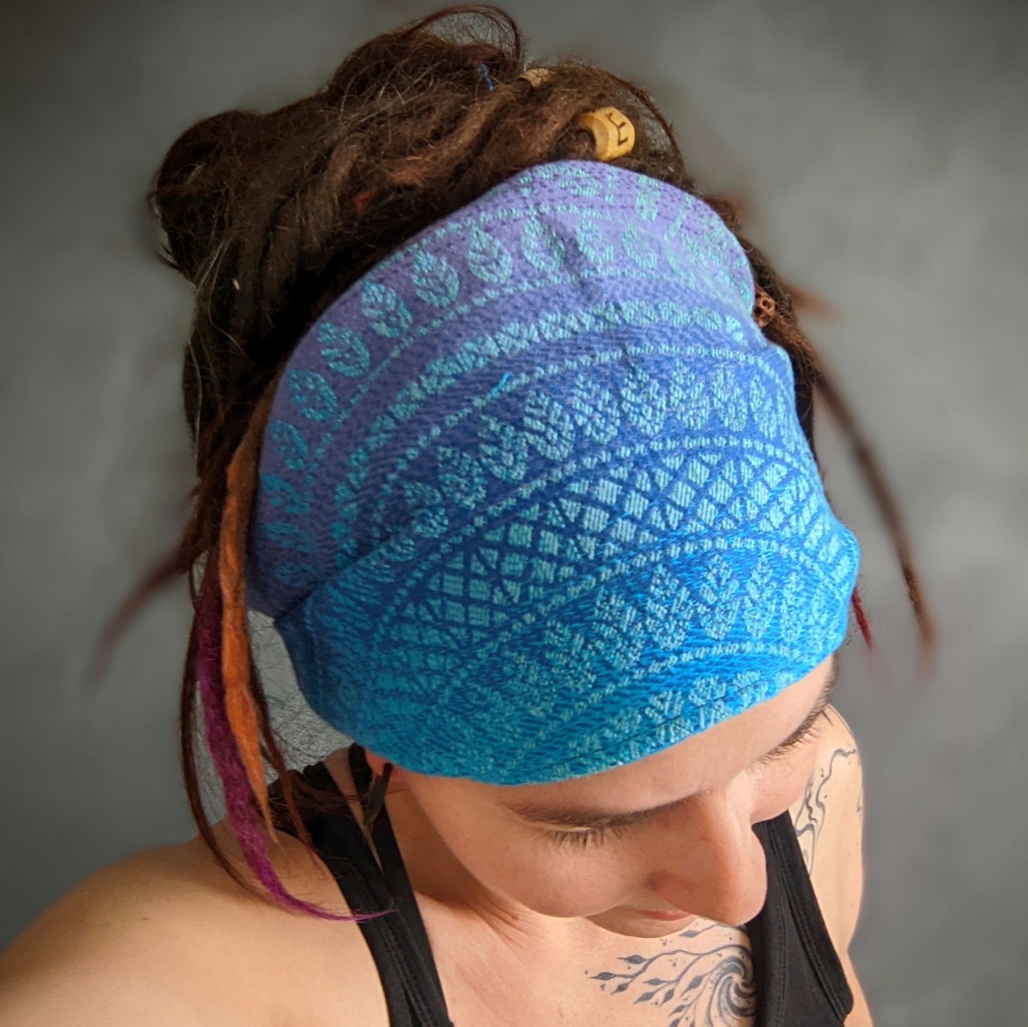 Šátková čelenka Mandala tyrkys