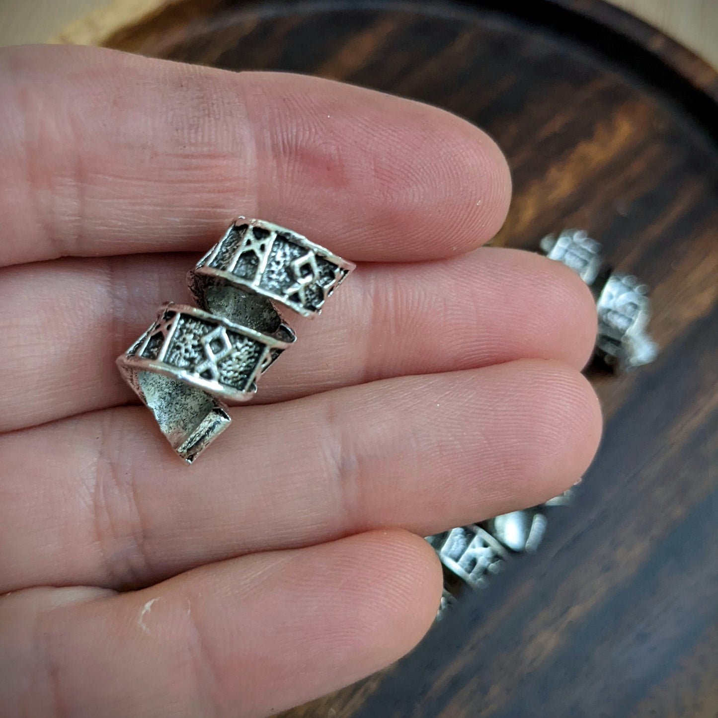 Metal runic spiral beads