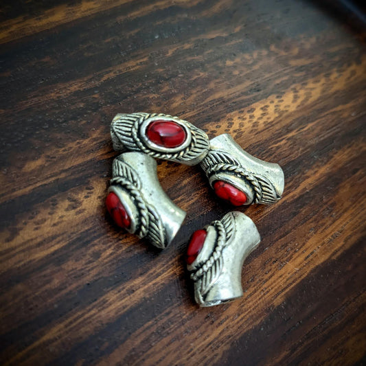 Metal beads red stone