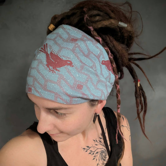 Šátková čelenka Birds cihlová