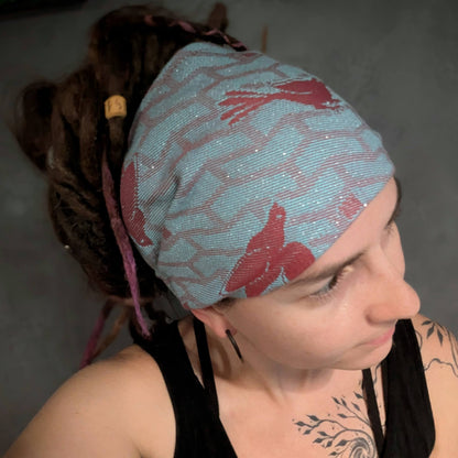 Šátková čelenka Birds cihlová
