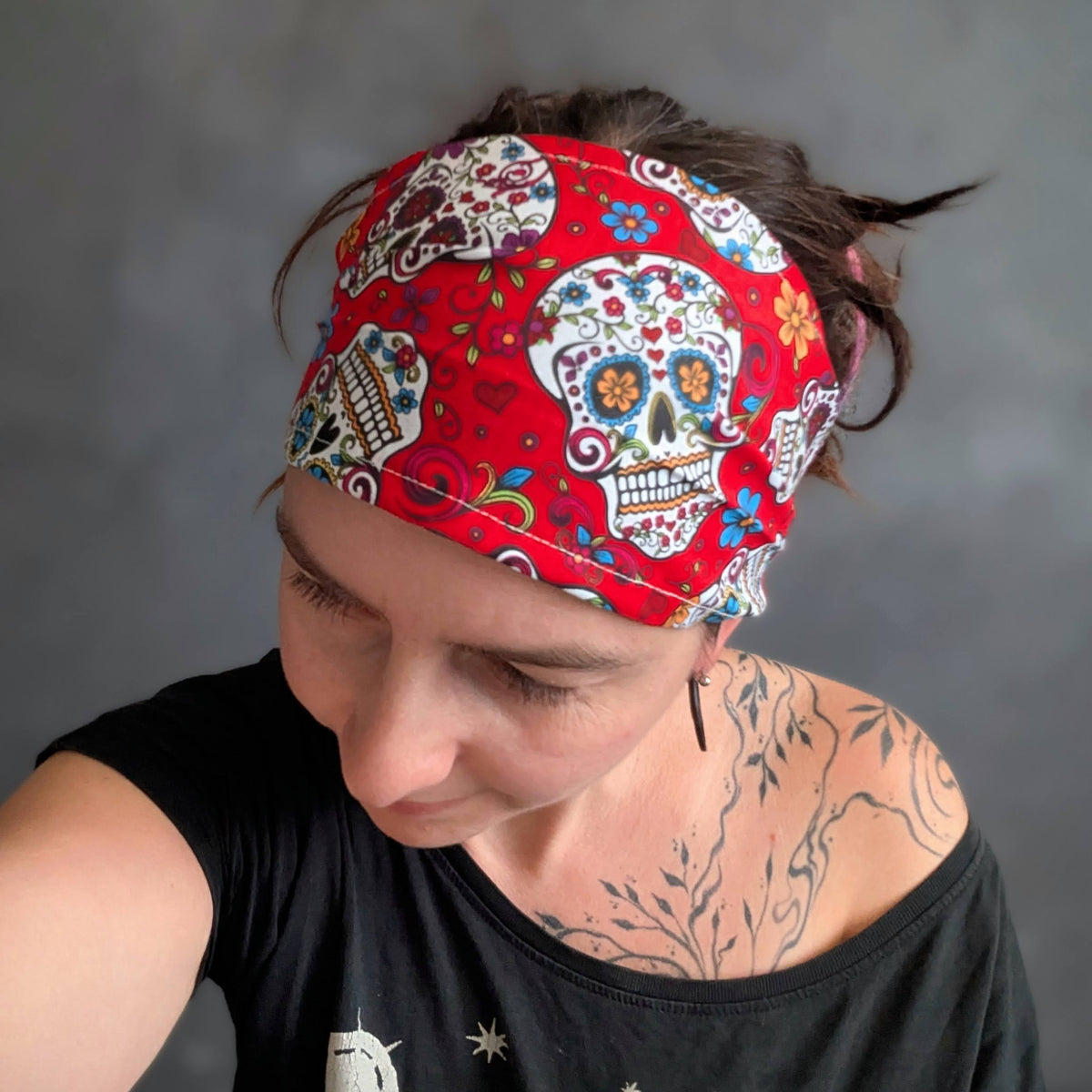 Šátková čelenka La calavera (červená)