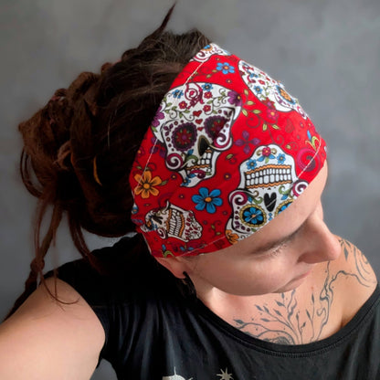 Šátková čelenka La calavera (červená)