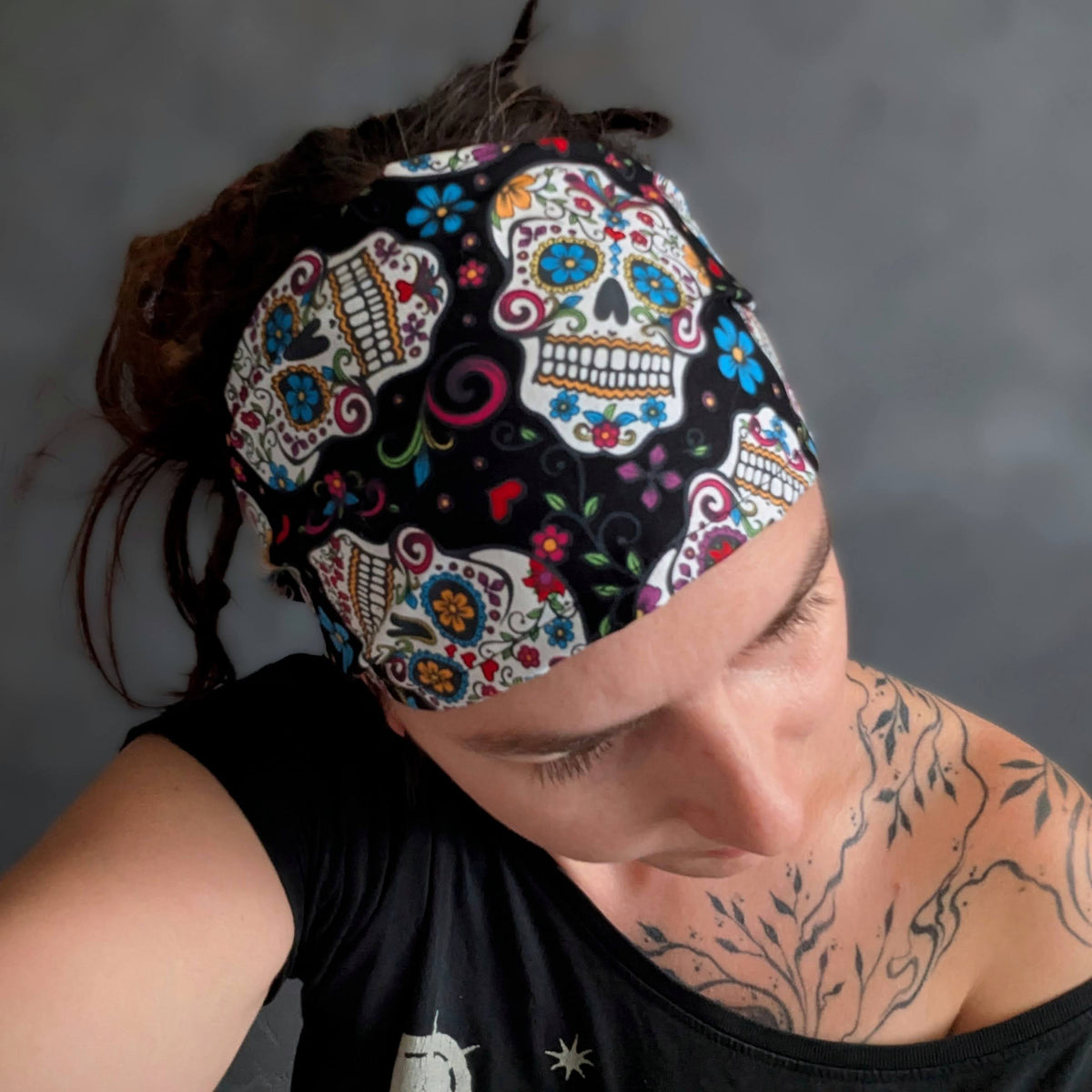 Šátková čelenka La calavera (černá)