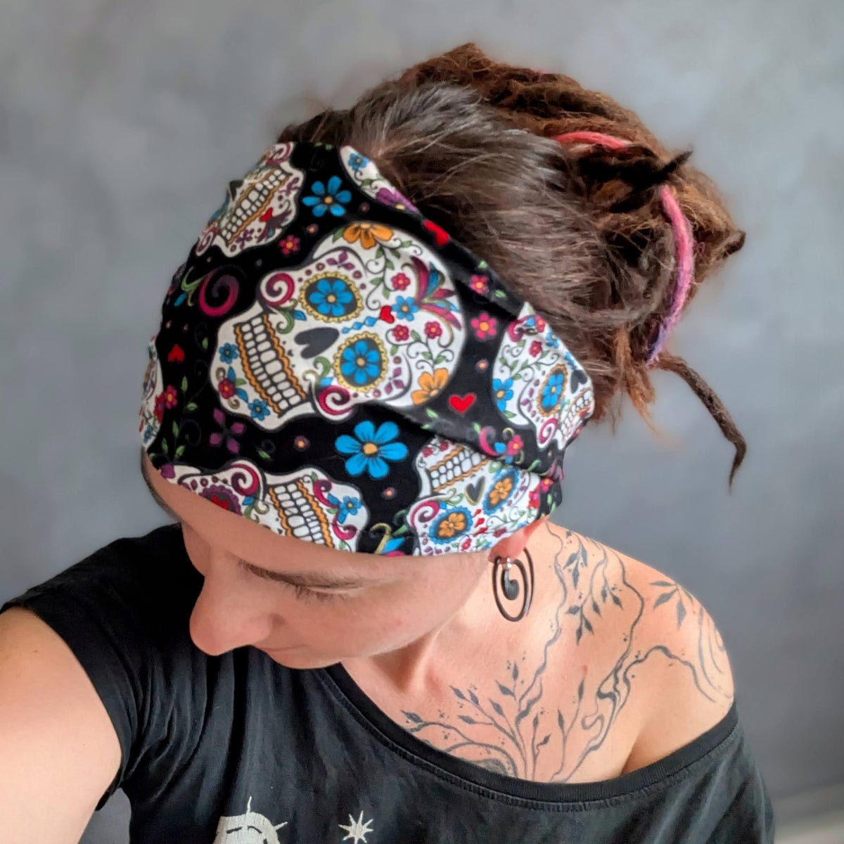 Šátková čelenka La calavera (černá)