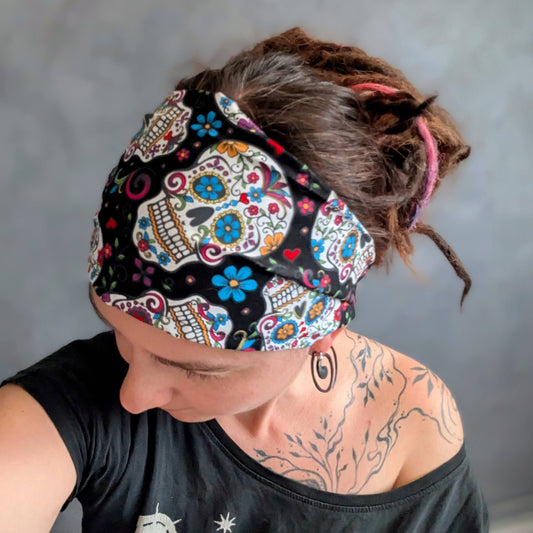 Šátková čelenka La calavera (černá)